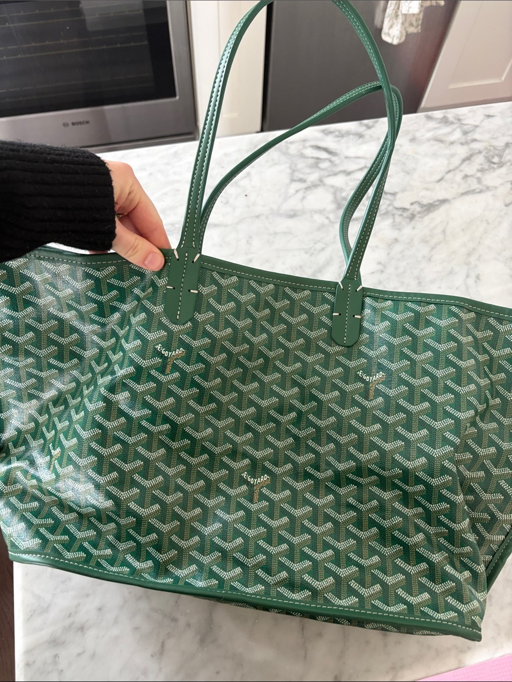 Green Tote Bag - Designer Monogram Pattern